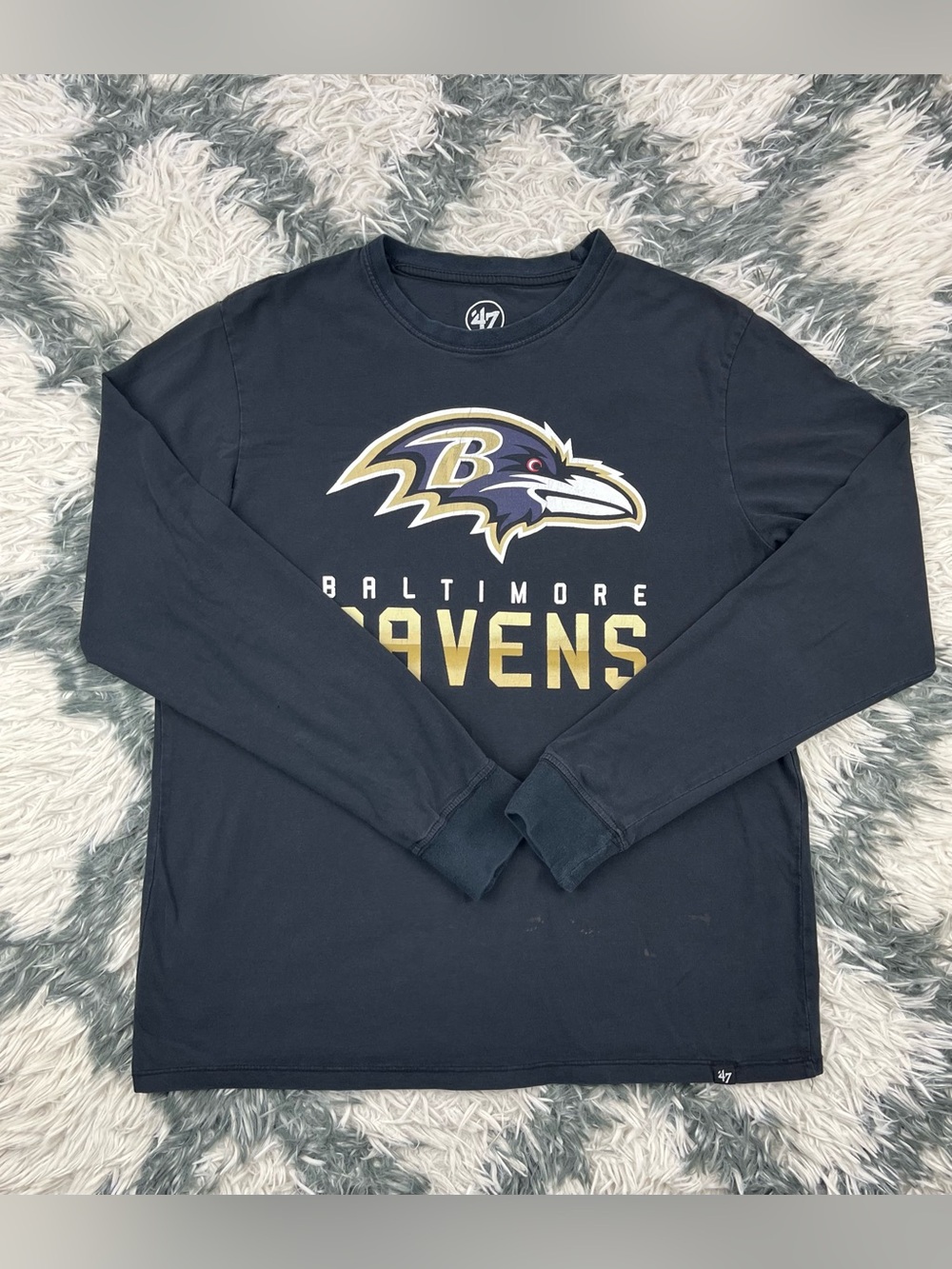 47 Brand Men’s Black Long Sleeve Baltimore Ravens T-shirt Size Medium